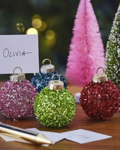 Multicoloured Tinsel Bauble Place Card Holders (4Pk)<Party Delights Clearance