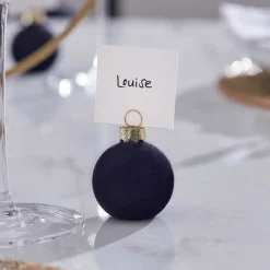 Navy Flocked Bauble Place Card Holders (6Pk)<Party Delights Best