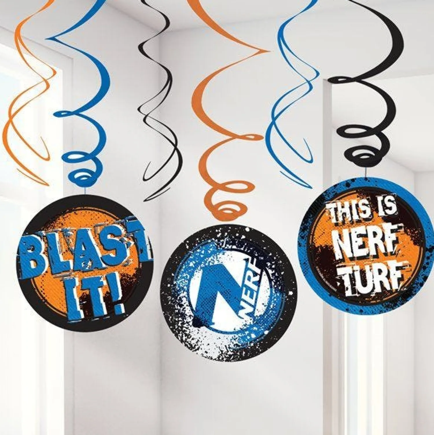 Party Delights Nerf Party Hanging Swirl Decorations (6Pk)< Hanging Decorations
