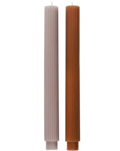 Neutral Ribbed Candles (2Pk)<Party Delights Discount