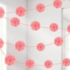 Party Delights New Pink Pom Pom Garland - 3.7M X 2 Pieces (2Pk)< Hanging Decorations