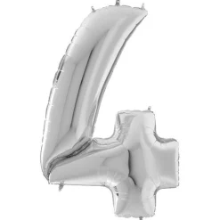 Party Delights Number 4 Silver Foil Balloon - 64"< Number Balloons