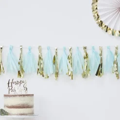 Party Delights Oh Baby Blue & Gold Tassel Garland - 2M (16Pk)< Hanging Decorations