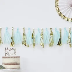 Party Delights Oh Baby Blue & Gold Tassel Garland - 2M (16Pk)< Hanging Decorations