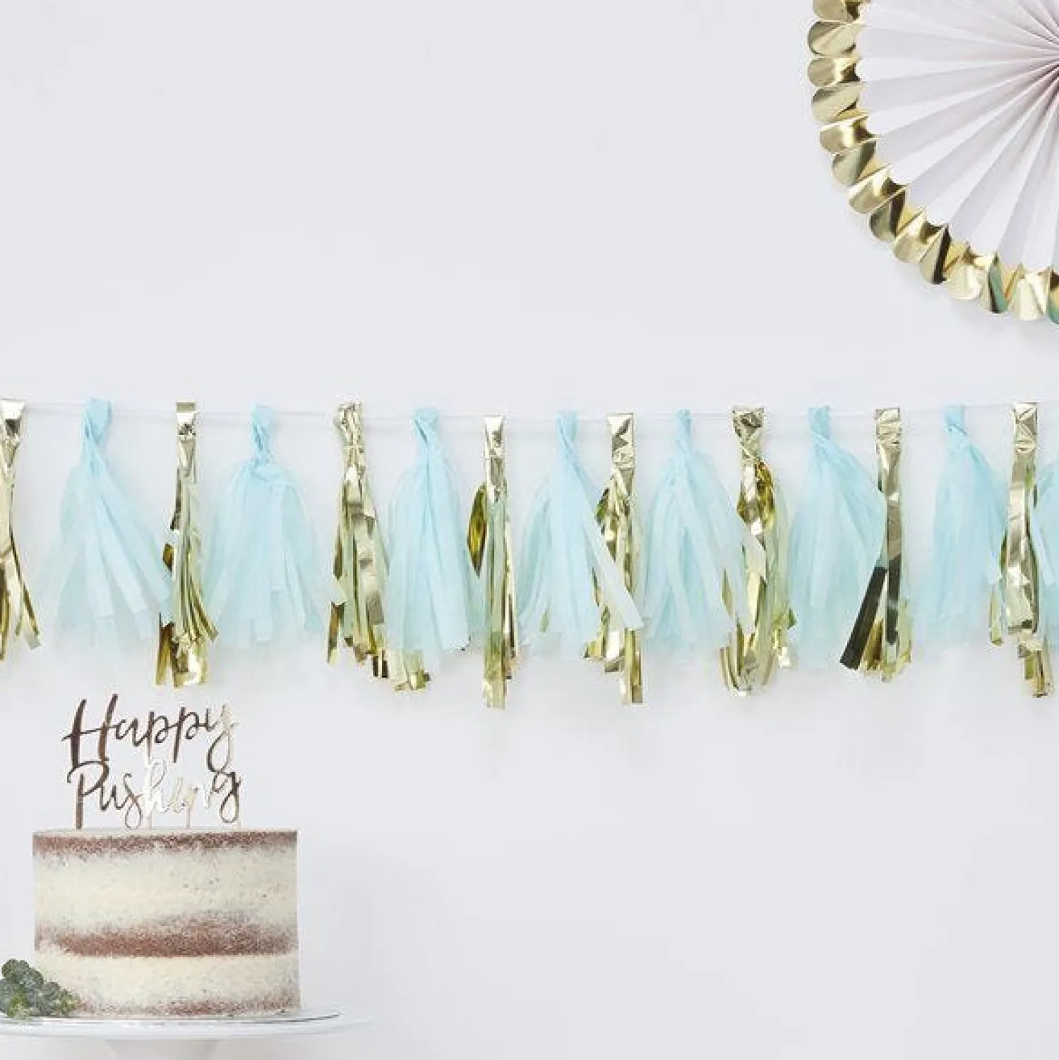 Party Delights Oh Baby Blue & Gold Tassel Garland - 2M (16Pk)< Hanging Decorations