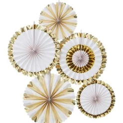 Party Delights Oh Baby Gold Foiled Fan Decorations (5Pk)< Hanging Decorations