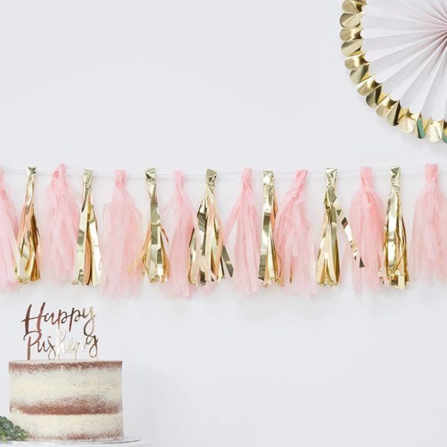 Party Delights Oh Baby Pink & Gold Tassel Garland (16Pk)< Hanging Decorations