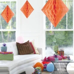 Party Delights Orange Honeycomb Diamond Decoration - 30Cm< Hanging Decorations