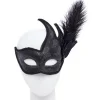 Party Delights Ornate Black Masquerade Mask With Feathers< Masks