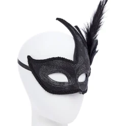 Party Delights Ornate Black Masquerade Mask With Feathers< Masks