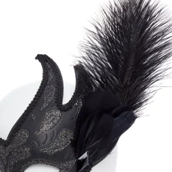 Party Delights Ornate Black Masquerade Mask With Feathers< Masks