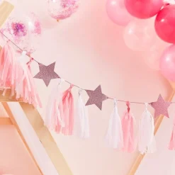 Party Delights Pamper Party Pink Glitter Star Tassel Garland - 2M< Hanging Decorations