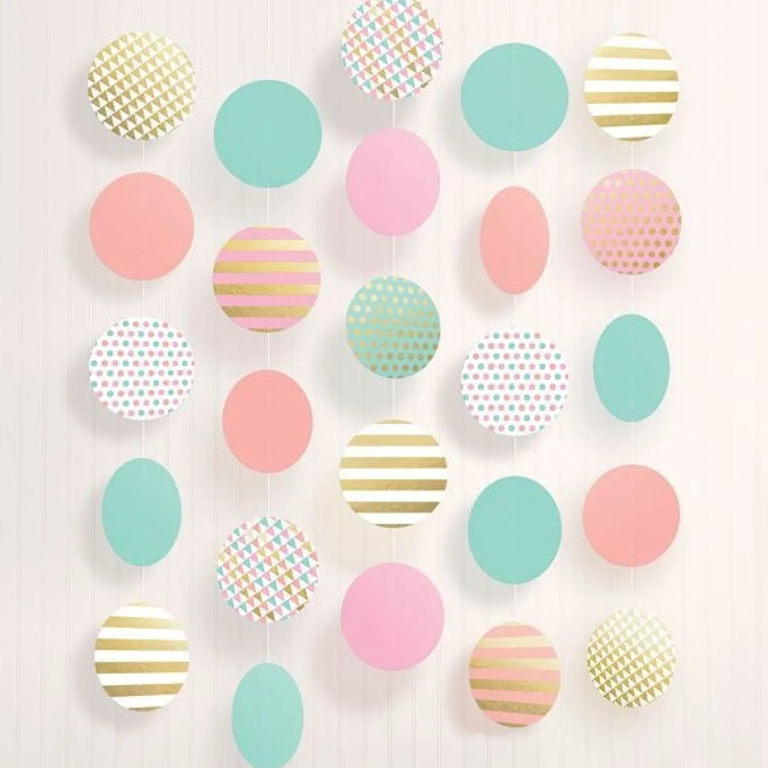Party Delights Pastel & Metallic Large Circle Hanging String Decoration (5Pk)< Hanging Decorations