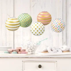 Party Delights Pastel & Metallic Mini Paper Lanterns (5Pk)< Hanging Decorations