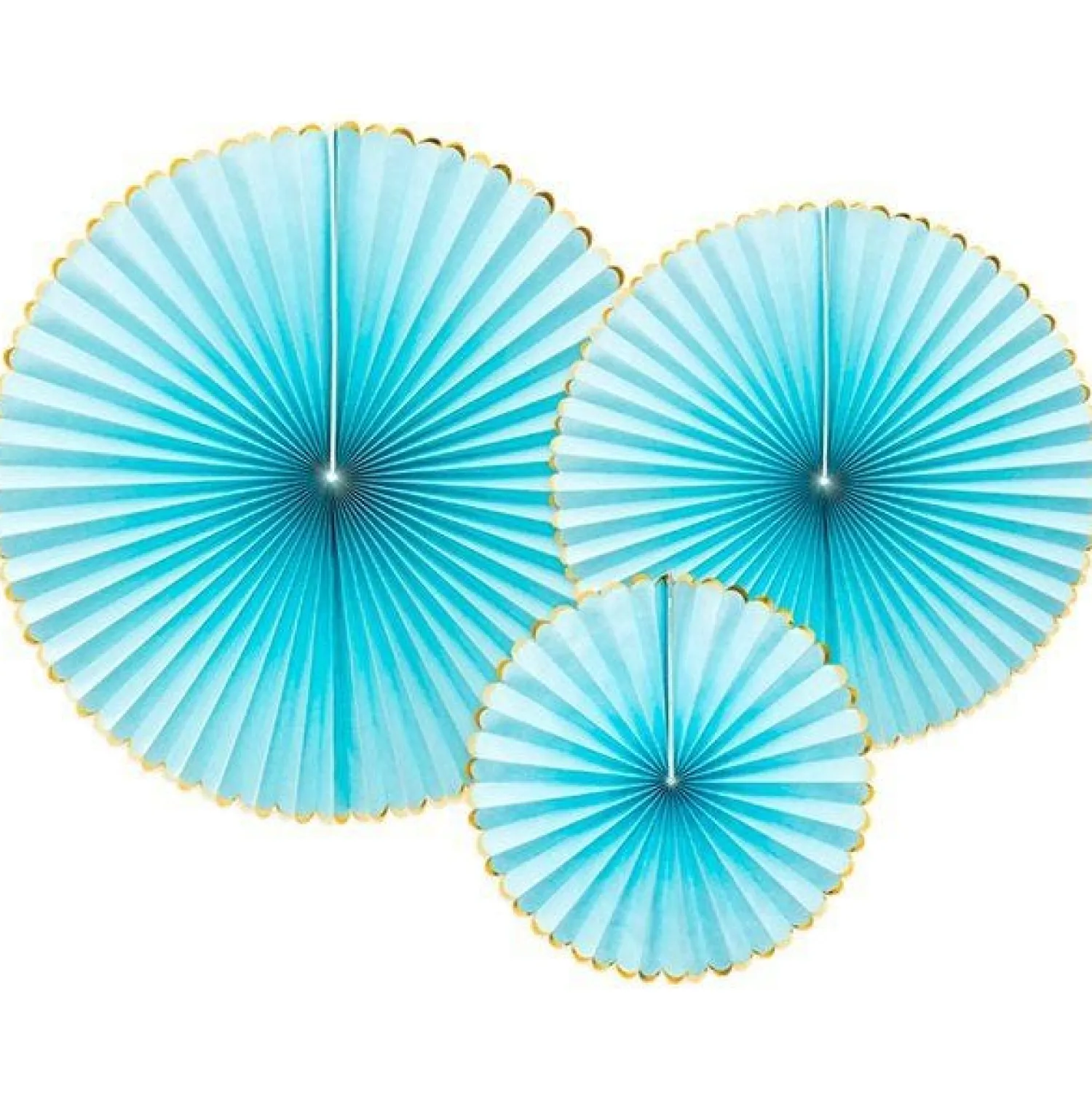 Party Delights Pastel Blue & Gold Paper Fans (3Pk)< Hanging Decorations