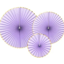 Party Delights Pastel Lilac & Gold Paper Fans (3Pk)< Hanging Decorations