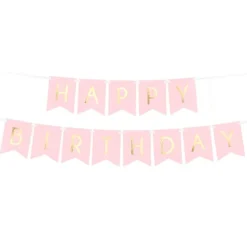 Party Delights Pastel Pink & Gold Happy Birthday Banner - 1.7M< Banners
