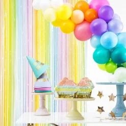 Party Delights Pastel Rainbow Backdrop Curtain - 1.9M X 1M< Party Backdrops