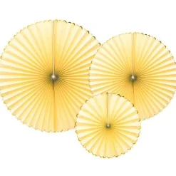 Party Delights Pastel Yellow & Gold Paper Fans (3Pk)< Hanging Decorations