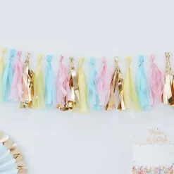 Party Delights Pick & Mix Pastel & Gold Tassel Garland - 2M< Hanging Decorations