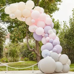 Party Delights Pink & Lilac Mix Balloon Arch With Hydrangea Flowers - 75 Balloons< Arches & Clouds