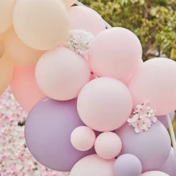 Party Delights Pink & Lilac Mix Balloon Arch With Hydrangea Flowers - 75 Balloons< Arches & Clouds