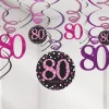 Party Delights Pink Age 80 Hanging Swirls - 45Cm (12Pk)< Hanging Decorations
