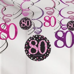 Party Delights Pink Age 80 Hanging Swirls - 45Cm (12Pk)< Hanging Decorations