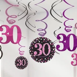 Party Delights Pink Age 30 Hanging Swirls - 45Cm (12Pk)< Hanging Decorations