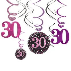 Party Delights Pink Age 30 Hanging Swirls - 45Cm (12Pk)< Hanging Decorations