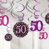 Party Delights Pink Age 50 Hanging Swirls - 45Cm (12Pk)< Hanging Decorations