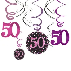 Party Delights Pink Age 50 Hanging Swirls - 45Cm (12Pk)< Hanging Decorations