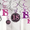 Party Delights Pink Age 18 Hanging Swirls - 45Cm (12Pk)< Hanging Decorations