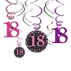 Party Delights Pink Age 18 Hanging Swirls - 45Cm (12Pk)< Hanging Decorations