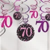 Party Delights Pink Age 70 Hanging Swirls - 45Cm (12Pk)< Hanging Decorations