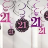 Party Delights Pink Age 21 Hanging Swirls - 45Cm (12Pk)< Hanging Decorations