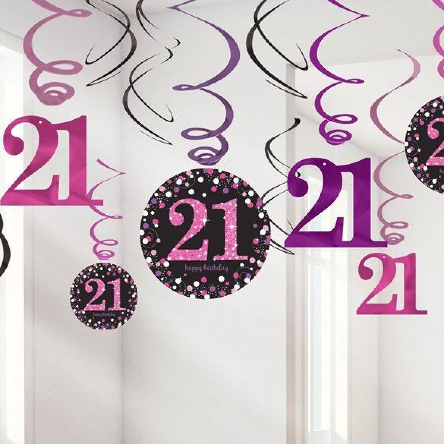 Party Delights Pink Age 21 Hanging Swirls - 45Cm (12Pk)< Hanging Decorations