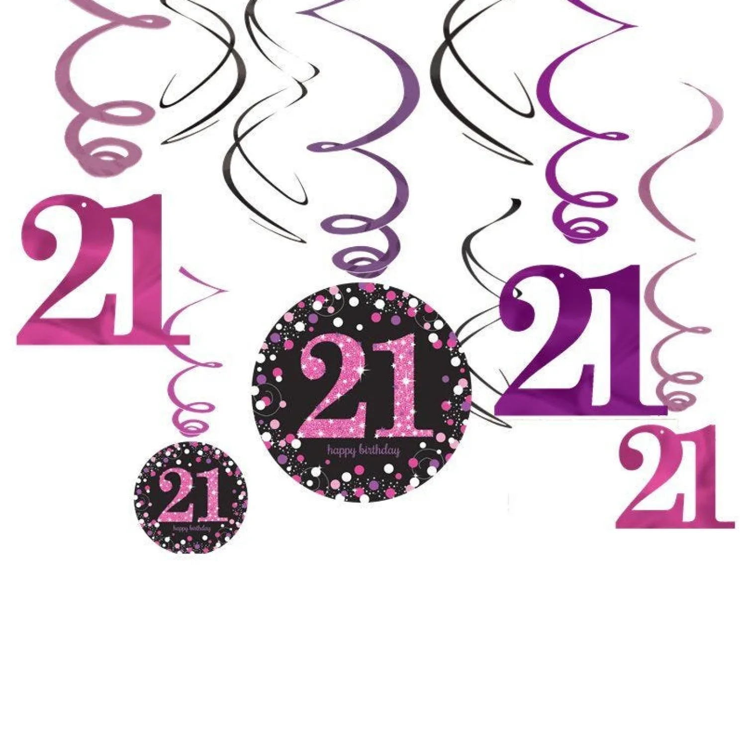 Party Delights Pink Age 21 Hanging Swirls - 45Cm (12Pk)< Hanging Decorations