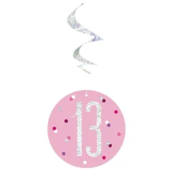 Party Delights Pink Birthday Glitz Age 13 Hanging Swirls - 80Cm (6Pk)< Hanging Decorations