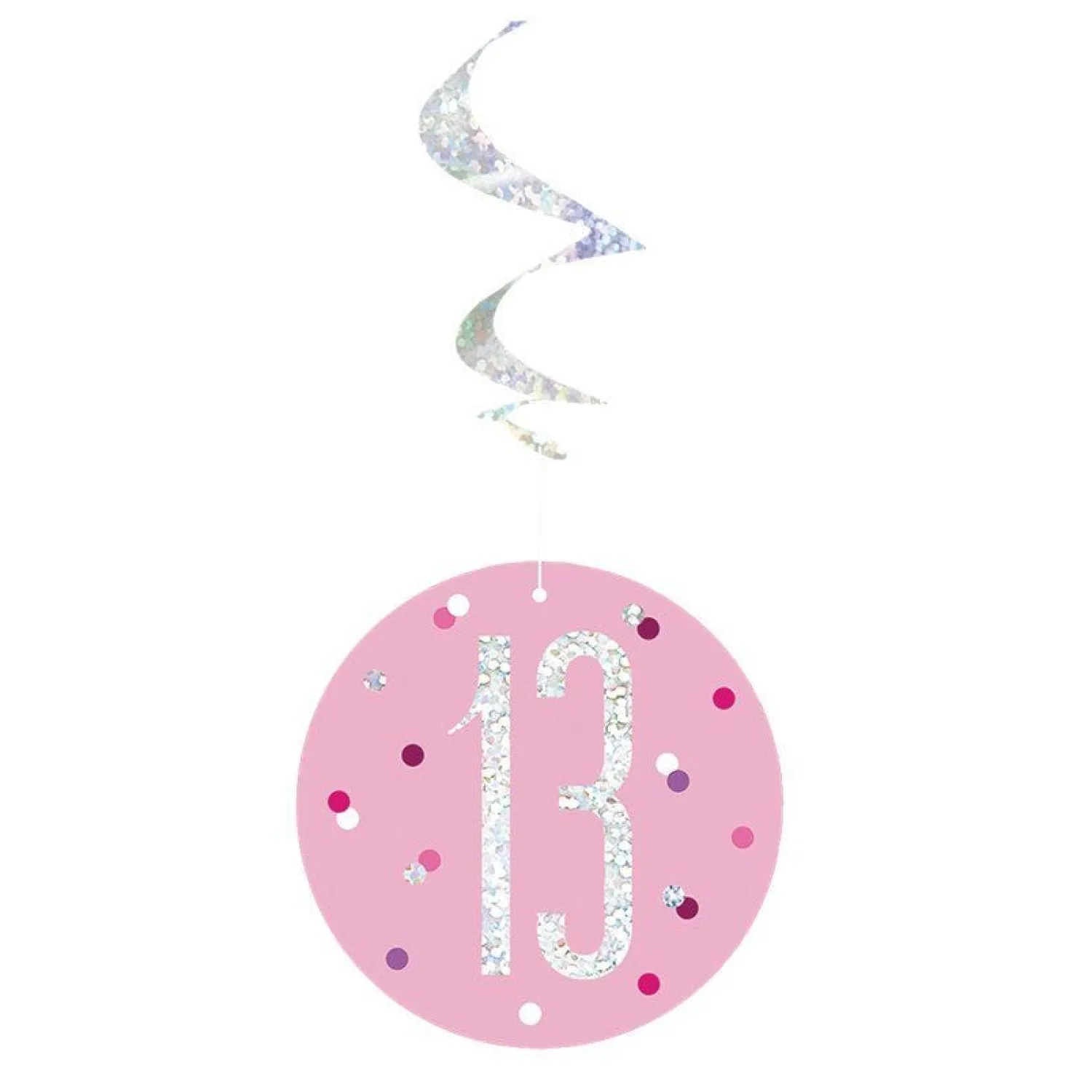 Party Delights Pink Birthday Glitz Age 13 Hanging Swirls - 80Cm (6Pk)< Hanging Decorations