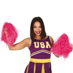 Party Delights Pink Cheerleading Pom Poms - Standard< Costume Props
