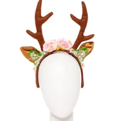 Party Delights Pink Floral Reindeer Headband< Hats & Headwear