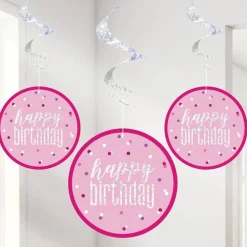 Party Delights Pink 'Happy Birthday' Hanging Swirls - 80Cm< Hanging Decorations