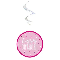 Party Delights Pink 'Happy Birthday' Hanging Swirls - 80Cm< Hanging Decorations