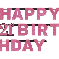 Party Delights Pink 'Happy 21St Birthday' Holographic Paper Letter Banner - 2M< Banners