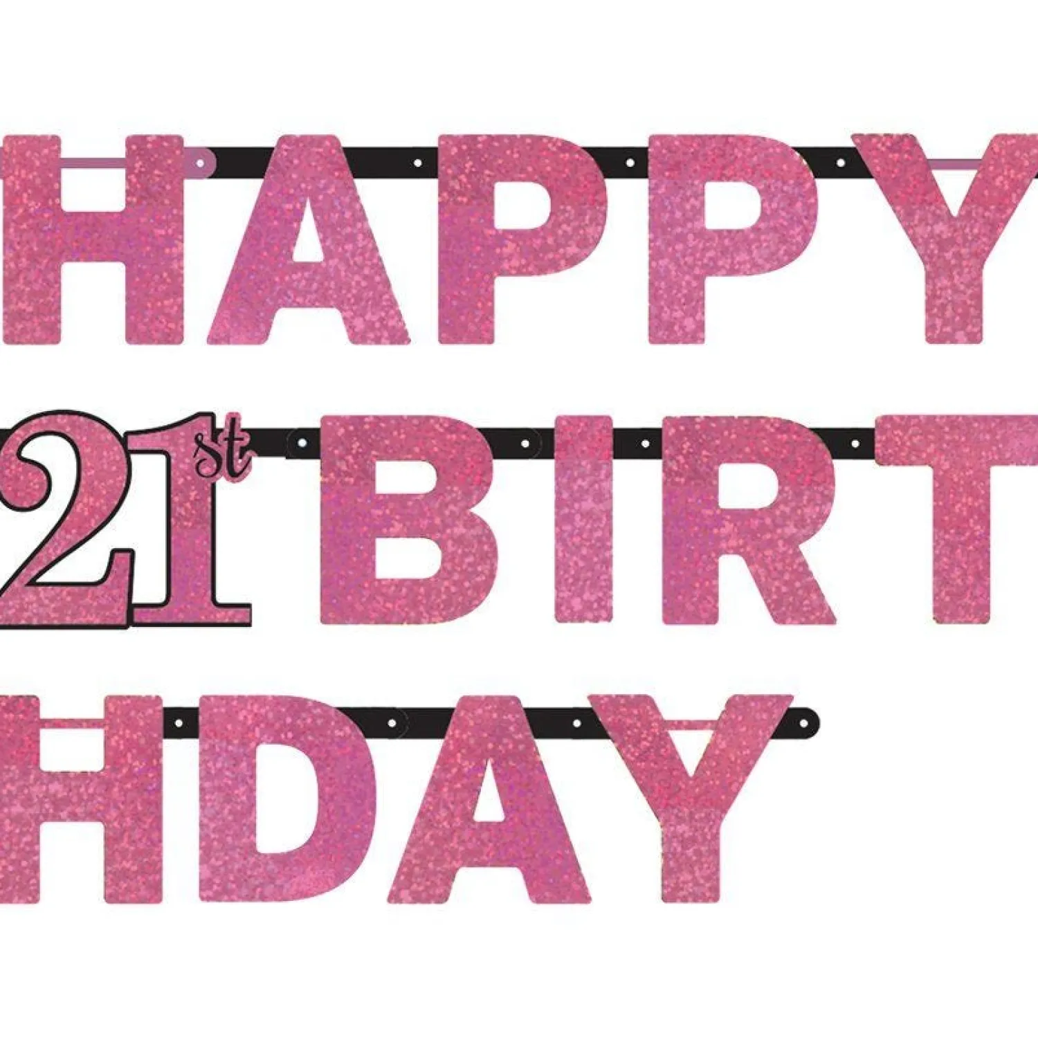 Party Delights Pink 'Happy 21St Birthday' Holographic Paper Letter Banner - 2M< Banners