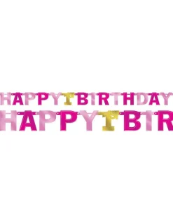 Party Delights Pink Happy 1St Birthday Paper Letter Banner - 2.1M< Banners