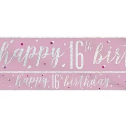 Party Delights Pink 'Happy 16Th Birthday' Foil Banner - 2.75Cm< Banners