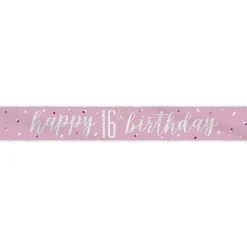 Party Delights Pink 'Happy 16Th Birthday' Foil Banner - 2.75Cm< Banners
