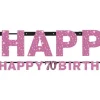 Party Delights Pink 'Happy 70Th Birthday' Holographic Paper Letter Banner - 2M< Banners